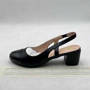 Zszszsu Black Round Cap Toe Slingback Sandals Splicing Low Block Heel Pump